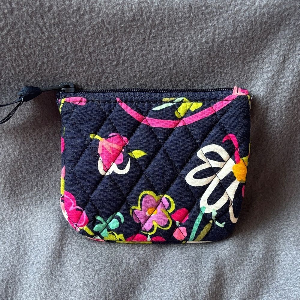 Vera Bradley Hope Ribbons Floral Quilted Zipper Pouch Navy